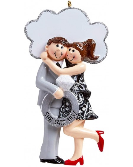 Ornaments Personalized She Said Yes Christmas Tree Ornament 2020 - Romantic Propose Happy Couple Hug Cloud Together Got Silve...