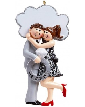 Ornaments Personalized She Said Yes Christmas Tree Ornament 2020 - Romantic Propose Happy Couple Hug Cloud Together Got Silve...