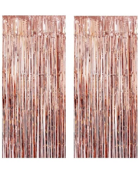 Photobooth Props 2 Pack Rose Gold Metallic Tinsel Foil Fringe Curtains 3 ft x 8 ft Party Backdrop Rain Curtain for Party Phot...