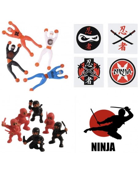 Party Favors Ninja Warrior Party Favors - 36 Tattoos - 12 Figures - 12 Wall Crawlers & 24 Stickers - Martial Arts - Karate Cl...