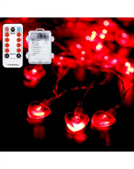 Outdoor String Lights Valentine's Day Heart String Light- 14.5 ft 40 LEDs 3D Heart Light- Battery Powered with 8 Modes- Remot...