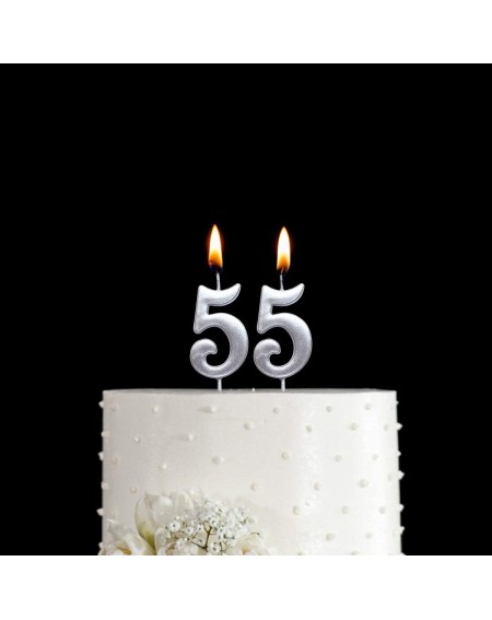 Cake Decorating Supplies Silver 55th Birthday Numeral Candle- Number 55 Cake Topper Candles Party Decoration for Women or Men...