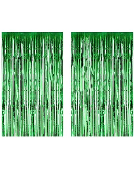 Photobooth Props 2pcs 3ft x 8.3ft Green Metallic Tinsel Foil Fringe Curtains Photo Booth Props for Birthday Wedding Bridal Sh...