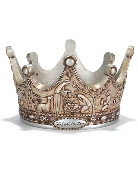 The Birth of The King Crown Brushed Silver Tone 7 x 5 Resin Christmas Advent Candle Holder - CY11PXSDXC3