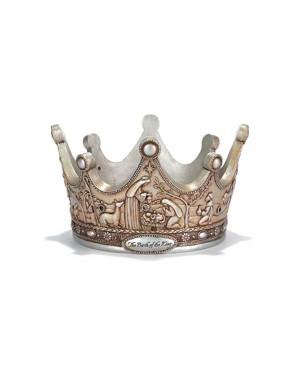 Candleholders The Birth of The King Crown Brushed Silver Tone 7 x 5 Resin Christmas Advent Candle Holder - CY11PXSDXC3 $62.74