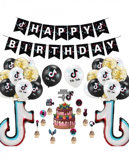 Balloons Party Decorations-Including 24 Music Balloons-1 Happy Birthday Banner- 4 Music Foil Balloons- 1 Tik Tok Cake Topper ...
