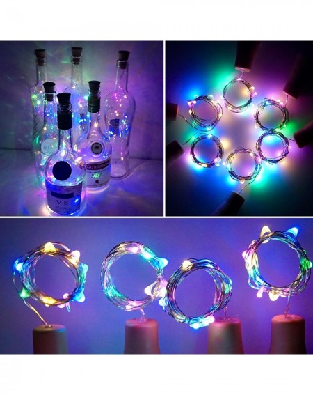 Indoor String Lights Wine Bottle Lights with Cork- 10 Pack Battery Operated LED Cork Shape Silver Wire Colorful Fairy Mini St...