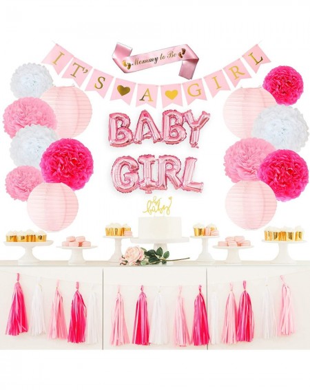 Banners & Garlands Pink Baby Shower Decorations for Girl with It's a Girl Banner- Rose Gold Balloons- Paper Lanterns- Tassel ...
