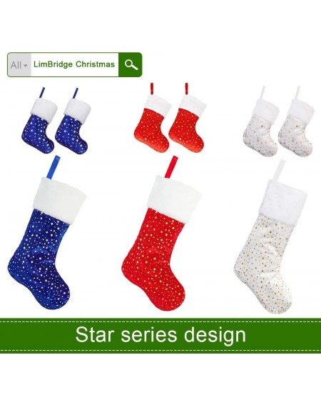 Stockings & Holders Christmas Stockings- 6 Pack 18 inches Golden Star with White Plush Trim- Classic Personalized Large Stock...