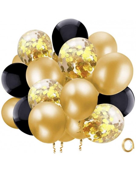 Balloons Black Gold Confetti Latex Balloons- 50 Pack 12 inch Gold Metallic Party Balloons with 33 Feet Gold Ribbon for Kids P...