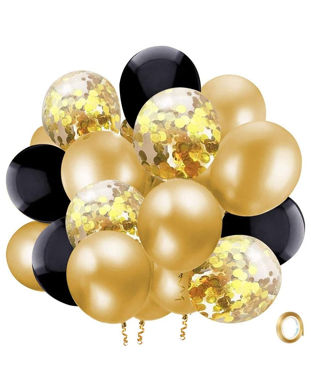 Balloons Black Gold Confetti Latex Balloons- 50 Pack 12 inch Gold Metallic Party Balloons with 33 Feet Gold Ribbon for Kids P...