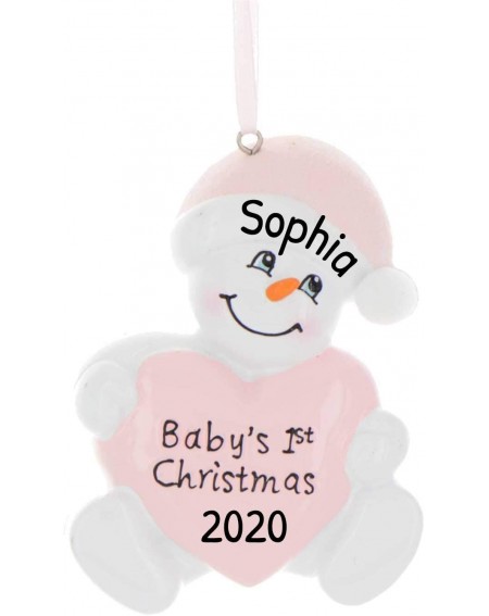 Ornaments Personalized Baby's 1st Christmas Snowbaby Tree Ornament 2020 - Baby Snowman Pink Heart Winter Shower New Mom Prese...