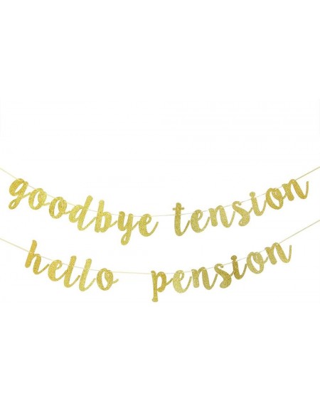 Banners & Garlands Goodbye Tension Hello Pension Banner Gold Glitter Retirement Party Supplies - CH18CK3X5QM $21.63