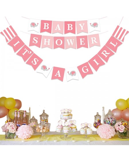 Banners & Garlands It's A Girl Elephant Baby Shower Banner Baby Girl Elephant Garland Decorations Birthday Party Favors(Pink)...