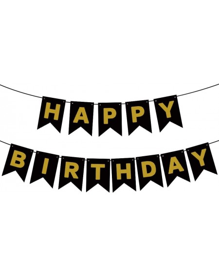 Banners & Garlands Black Happy Birthday Banner-Happy Birthday Decorations with 13 Shiny Letters-Birthday Sign for Women - C61...