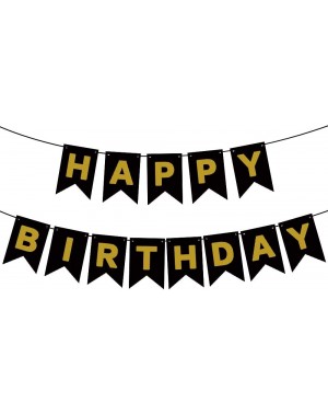 Banners & Garlands Black Happy Birthday Banner-Happy Birthday Decorations with 13 Shiny Letters-Birthday Sign for Women - C61...