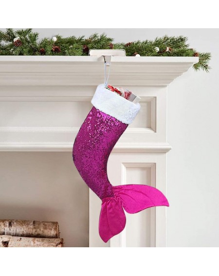Stockings & Holders 24" Christmas Stockings Sequins Mermaid Tail Hanging Socks Party Holiday Decorations Gift (Rose Red 24") ...