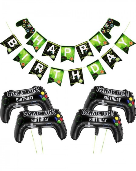 Balloons 5 Pieces Video Game Party Supplies Include Game on Balloons Video Game Controller Aluminum Foil Balloon and Happy Bi...