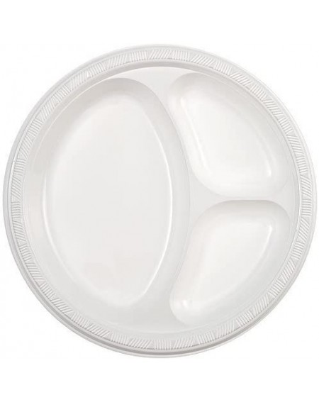 Tableware Round 10 inch Plastic 3 Compartment Divided Plates- 16-Pack- White- Disposable Dinner Picnic Party Plates Set- BPA-...