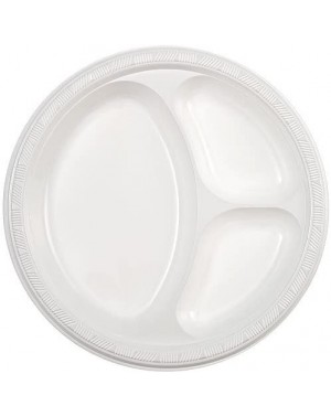 Tableware Round 10 inch Plastic 3 Compartment Divided Plates- 16-Pack- White- Disposable Dinner Picnic Party Plates Set- BPA-...