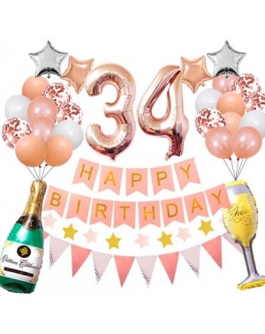 Balloons Happy 34th Birthday Party Decorations Rose Gold Latex and Confetti Balloons Happy Birthday Banner Foil Number Balloo...