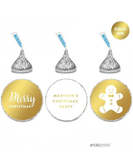 Party Favors Personalized Chocolate Drop Labels Trio- Metallic Gold Ink- Merry Christmas- 216-Pack- Fits Hershey's Kisses- Cu...
