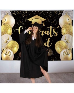 Photobooth Props 7x5ft Congrats Grad Backdrop Graduation Background Black and Gold Balloon Fireworks Ribbon Glitter Banner Cl...