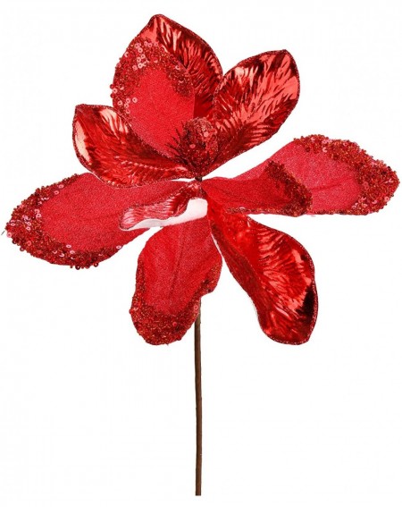 Swags Magnolia Shiny Glitter Aritificial Spray Christmas-Decor- 11"- Red- 6 Piece - Red - CJ18A6RT3ZI $23.65