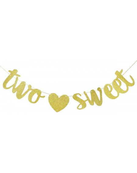 Banners Two Sweet Gold Glitter Banner-Baby 2nd Birthday Party Sign Decorations - CZ18U7EXAKY $22.27