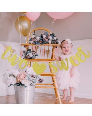 Banners Two Sweet Gold Glitter Banner-Baby 2nd Birthday Party Sign Decorations - CZ18U7EXAKY $8.10