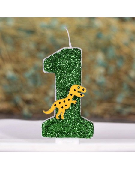 Cake Decorating Supplies Large Dinosaur Glitter Birthday Number Candle- 3" Tall - Green - C8196DNARC9 $7.98
