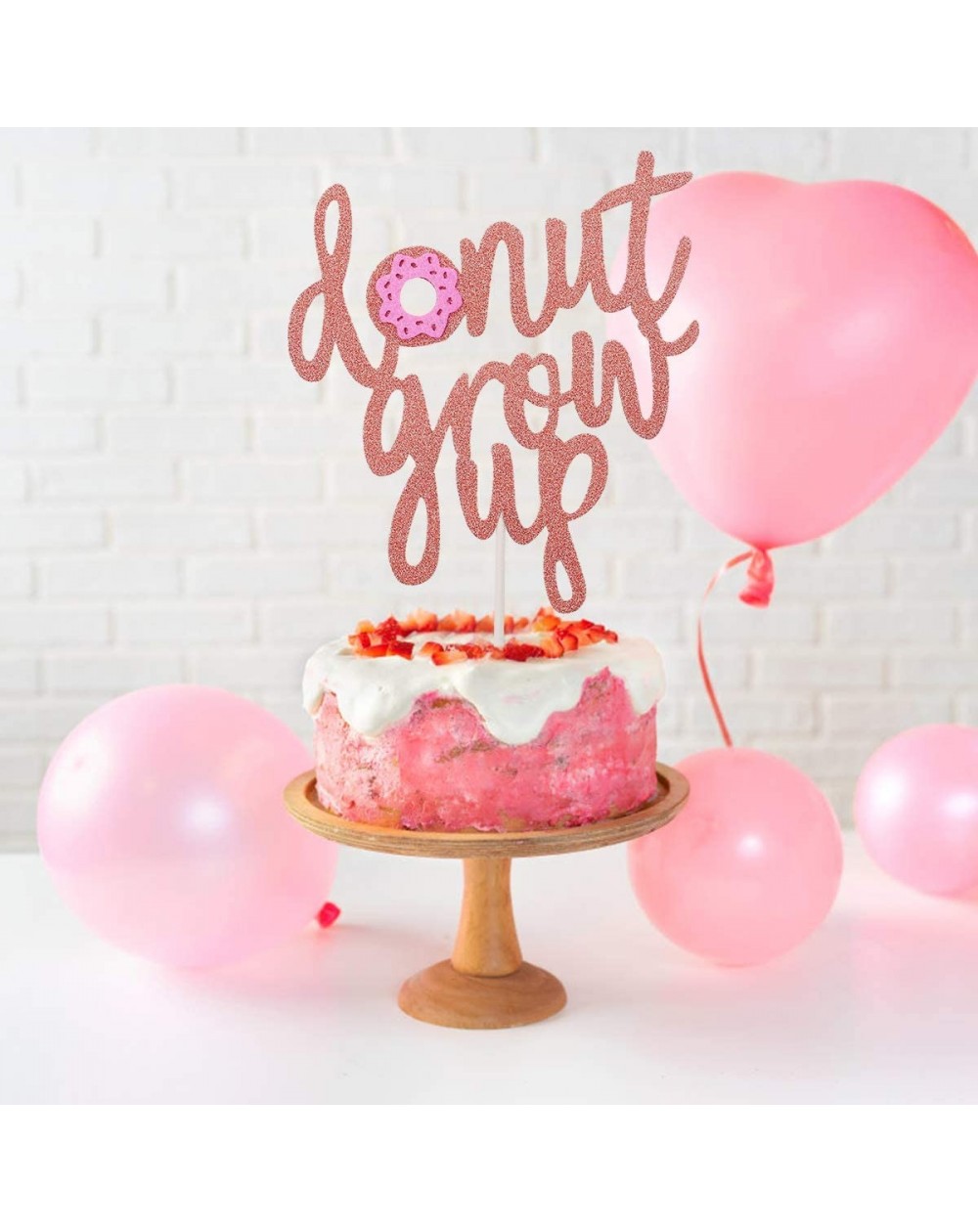 Cake & Cupcake Toppers Rose Gold Donut Grow Up Cake Topper - Glitter Double Sided Donut Cake Decorations - Donut Birthday The...