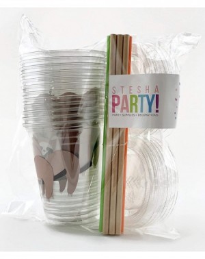 Party Tableware Sloth Party Plastic Disposable Cups Tropical Jungle Safari Birthday (12 Set) - CI1956RIAHE $16.32