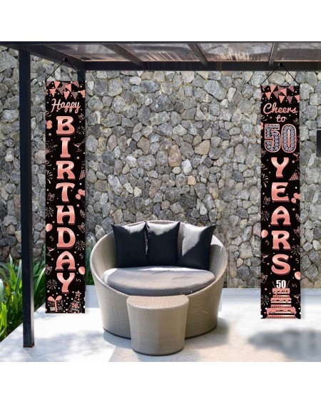 Banners & Garlands 50th Birthday Banner Decorations for Women- Rose Gold Cheers to 50 Years Porch Sign- Happy 50 Years Old Bi...