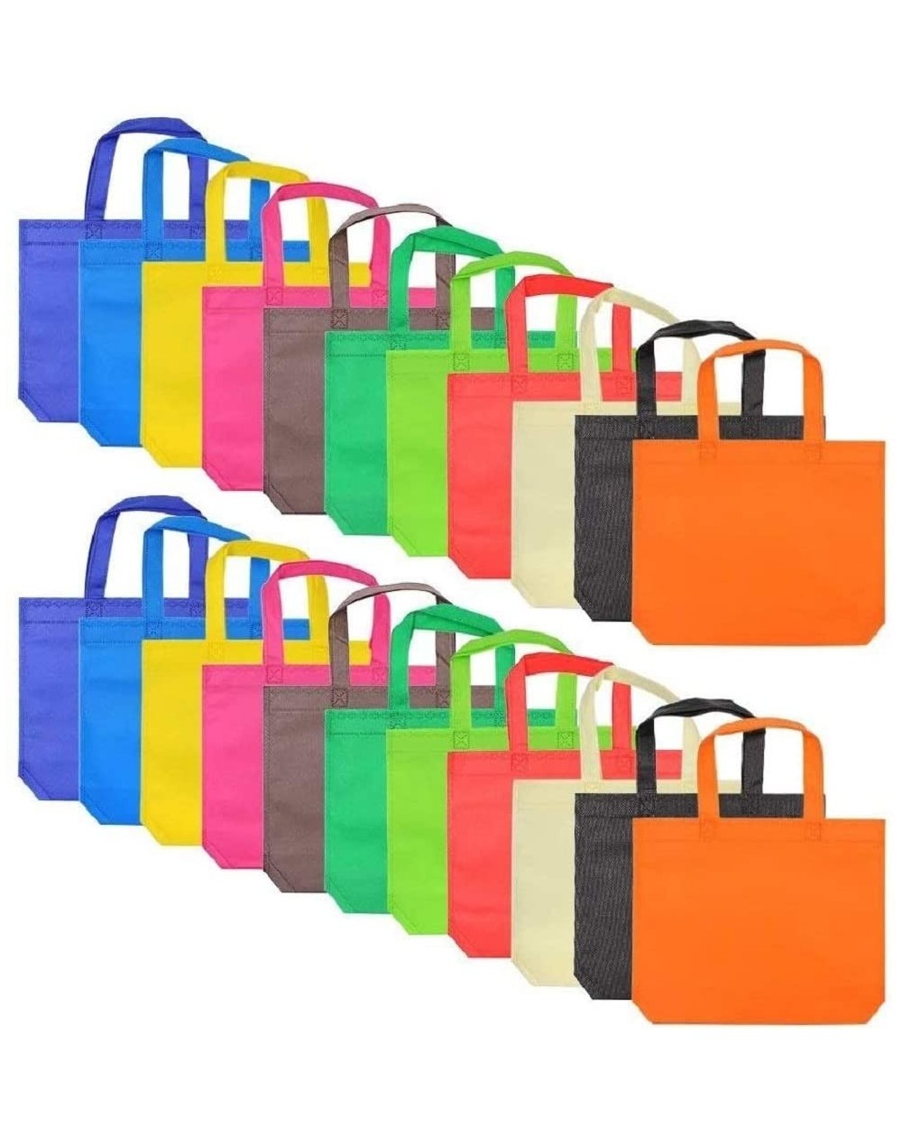 Party Packs Multi Color- Bright Neon Colors- Flat Reusable Gift Bags with Handles- Eco Friendly Tote Bags- Party Favor Bags f...