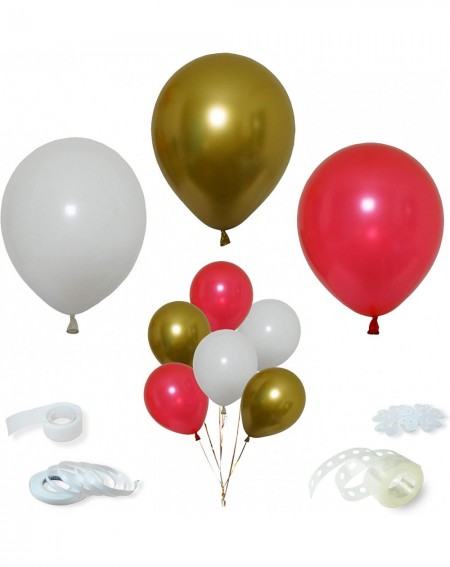 Balloons Red- White and Gold Balloons + Balloon Garland Kit - 75pcs 12 inch Slightly Metallic Red- Standard White Color and C...