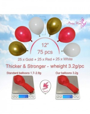 Balloons Red- White and Gold Balloons + Balloon Garland Kit - 75pcs 12 inch Slightly Metallic Red- Standard White Color and C...