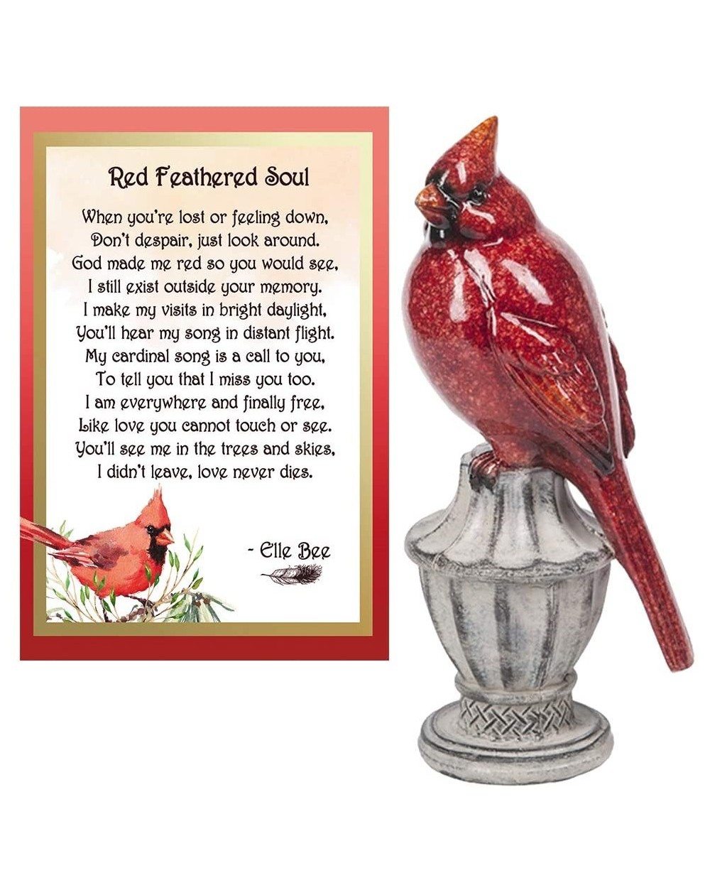 Ornaments and Ganz Small Cardinal on Pedestal Figurine and Red Feathered Soul Poem Card Box Sympathy Grief Memorial Gift - CR...