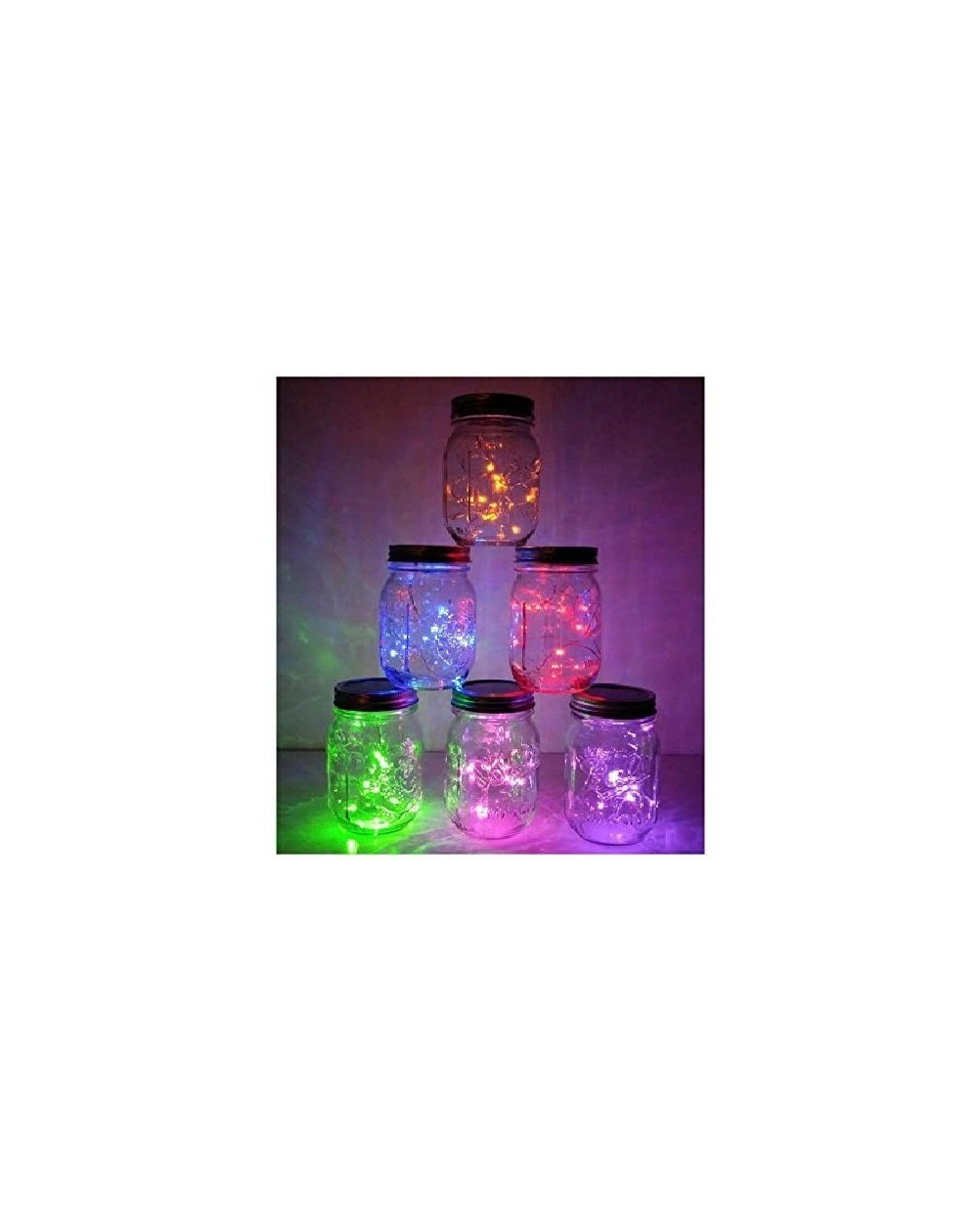 Indoor String Lights 6 Pack Mason Jar Lights- 20 LED Solar Multi-Colored Fairy String Lights Lids Insert for Garden Deck Pati...