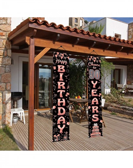 Banners & Garlands 90th Birthday Party Banner Decorations - Happy Birthday & Cheers to 90 Years Porch Sign - 90 Years Old Bir...