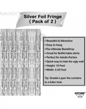 Photobooth Props Xtra Large- Silver Fringe Curtain - 3.2 x 10 Feet - Pack of 2 - Metallic Silver Backdrop Curtain for Parties...