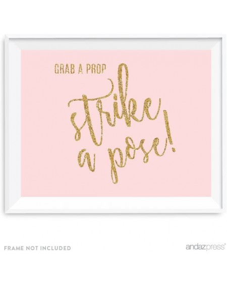 Banners & Garlands Blush Pink Gold Glitter Print Wedding Collection- Party Signs- Grab a Prop & Strike a Pose Photobooth Sign...