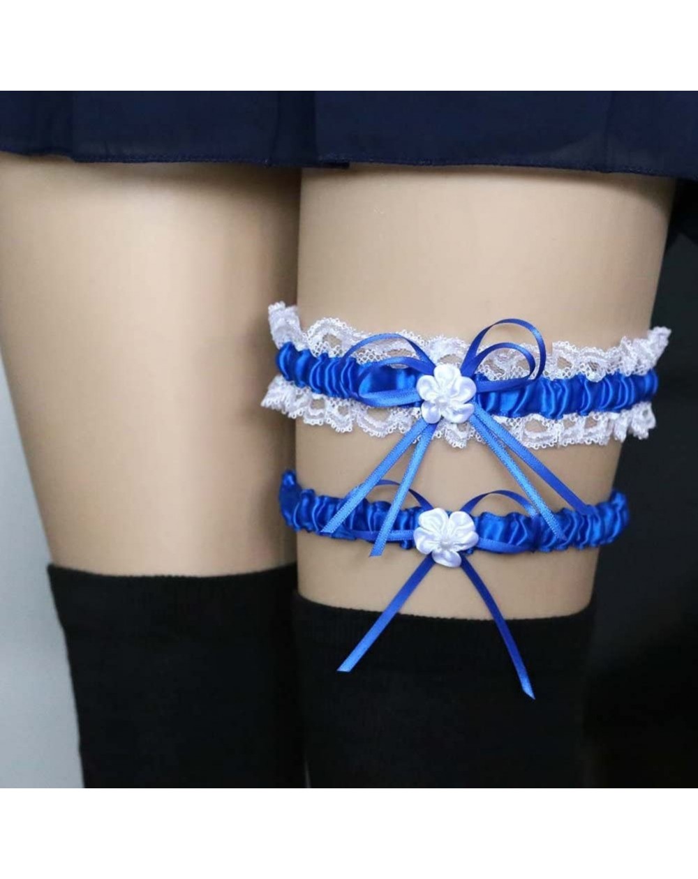 Adult Novelty 2Pcs/Set Lace Wedding Garter- Sexy Bridal Leg Belt Thigh Ring with Bowknot-Cosplay Decor for Women - Royal Blue...
