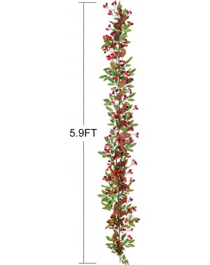 Garlands Red Berry Garland Christmas Decoration - 5.9ft Artificial Red Berry Garland with Pine Cone and Green Leaves for Holi...