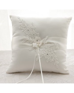 Ceremony Supplies Lace Pearl Embroided Satin Flower Wedding Ring Bearer Pillow 7.8 Inch x 7.8 Inch (Ivory Satin) - Ivory Sati...
