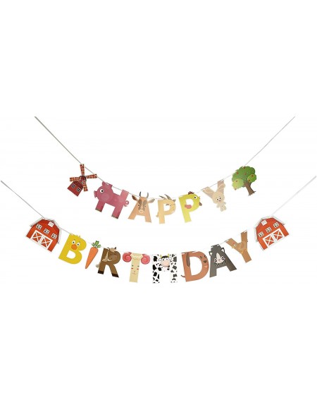 Banners & Garlands Farm Theme Happy Birthday Banner Animal Shaped Letters Garland for Barnyard Kids Birthday Party Decoration...