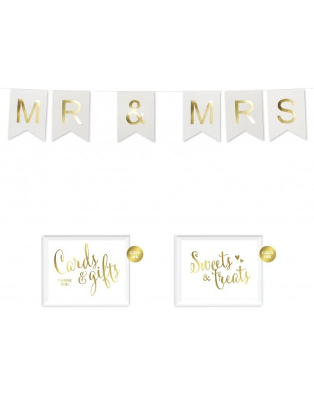 Banners & Garlands Shiny Gold Foil Paper Pennant Hanging Wedding Banner with Gold Party Signs- Mr. & Mrs. White- Pre-Strung- ...