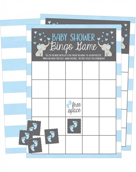 Party Games & Activities 25 Blue Elephant Bingo Game Cards For Boy Baby Shower- Bulk Blank Bingo Squares- PLUS 25 Pack of Bab...
