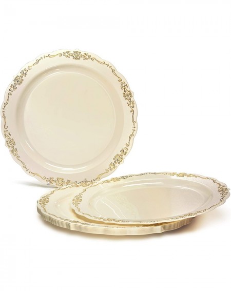 Tableware 50 Plates Pack (25 Guests)-Vintage Wedding Party Disposable Plastic Plate Set -25 x 10" Dinner + 25 x 7.5" Salad/De...