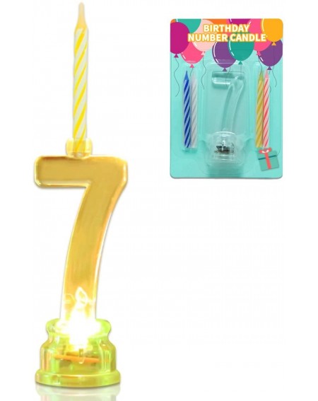 Birthday Candles Multicolor Flashing Number Candle Set- Color Changing LED Birthday Cake Topper with 4 Wax Candles (Number 7)...